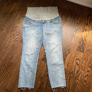 Women's Cropped Light Blue Jeans with Gray Waistband